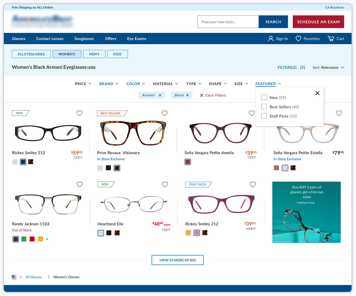 New product list page filter open
