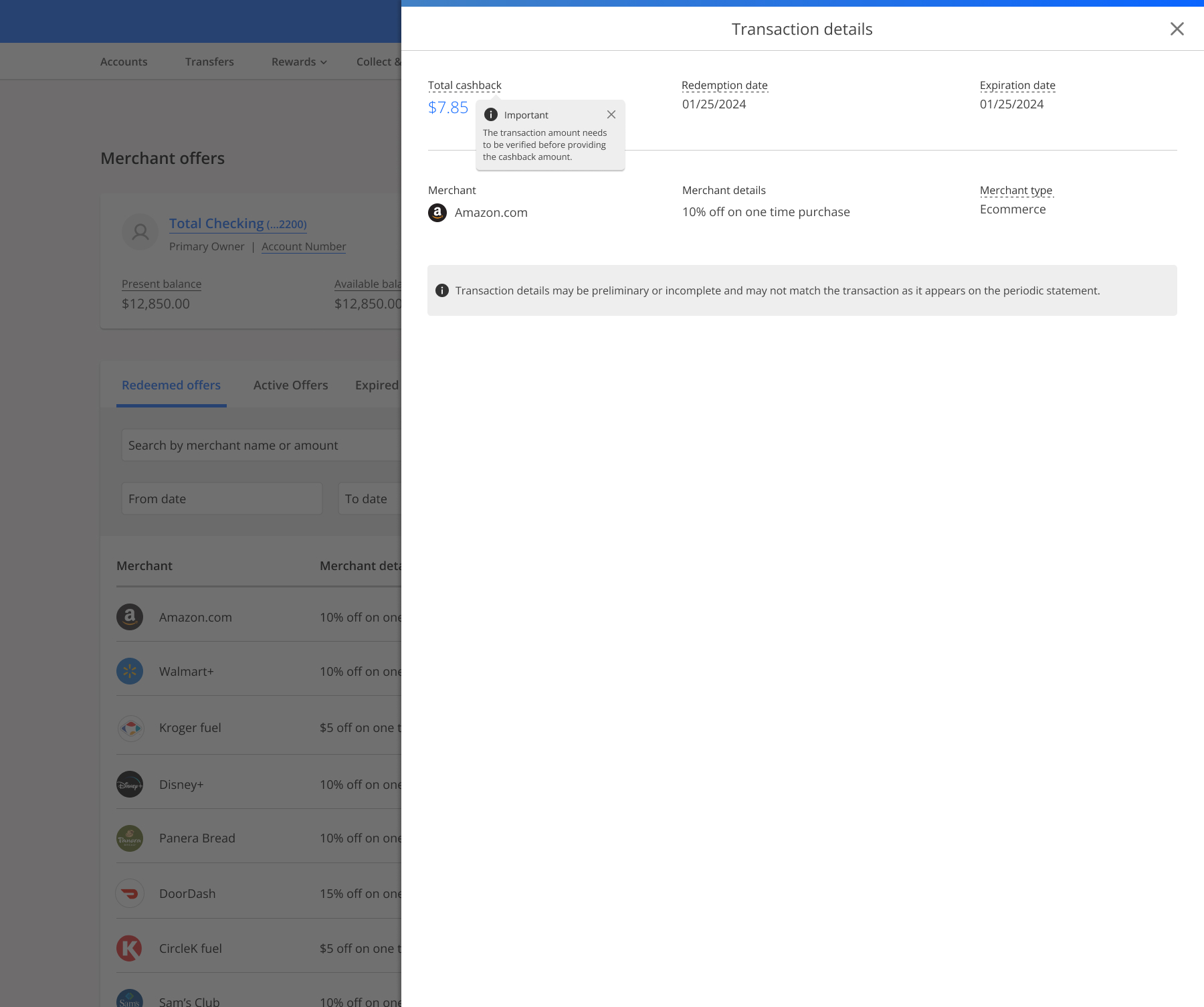 OneBank merchant flyout