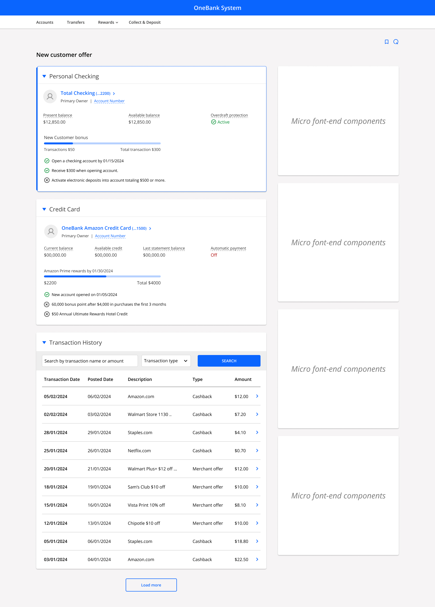 OneBank system new customer offer