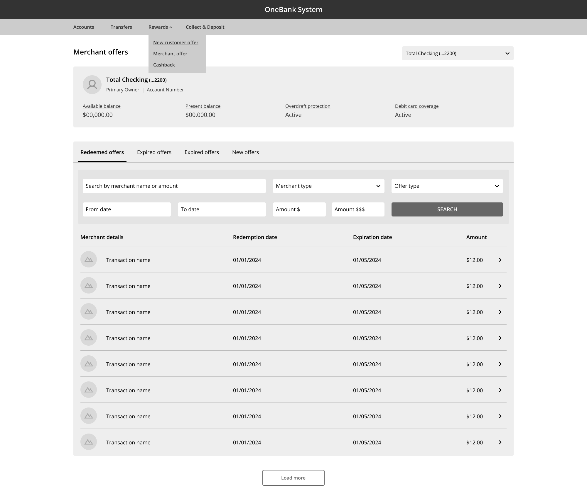 Merchant offer wireframe