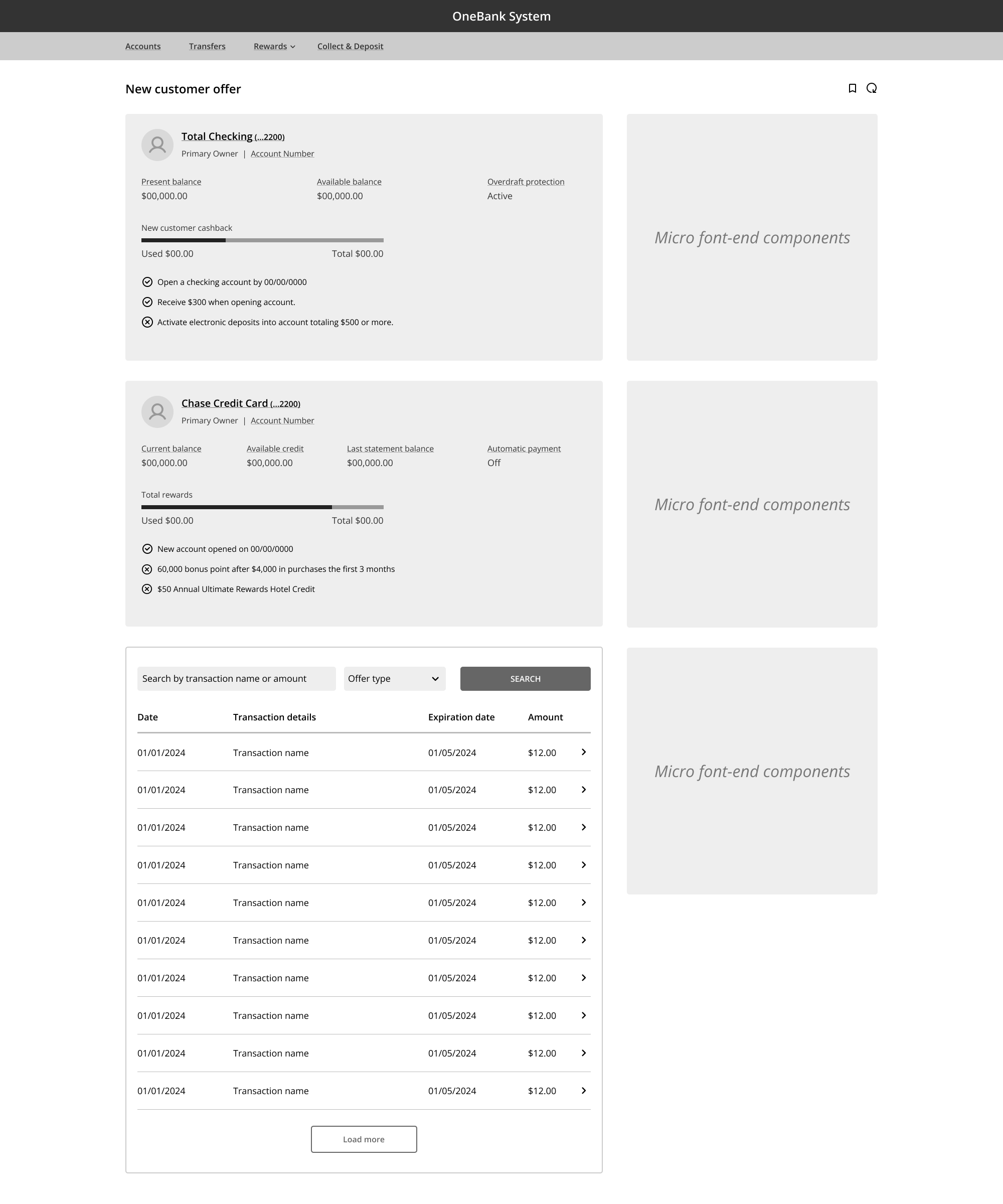 New customer offer wireframe
